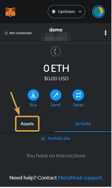 Select the Assets tab in MetaMask