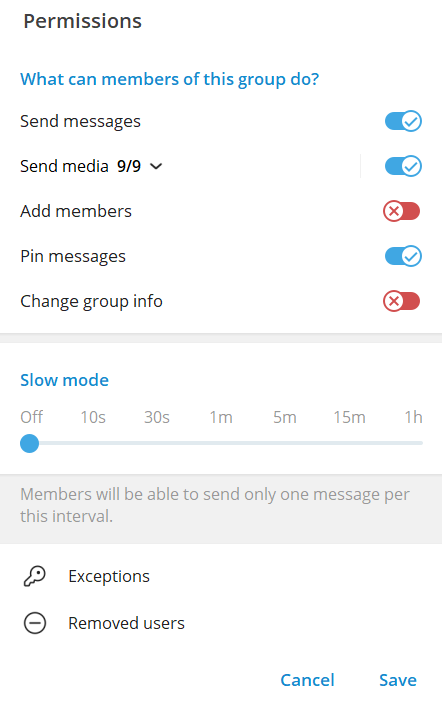 Recommended alpha group member permissions