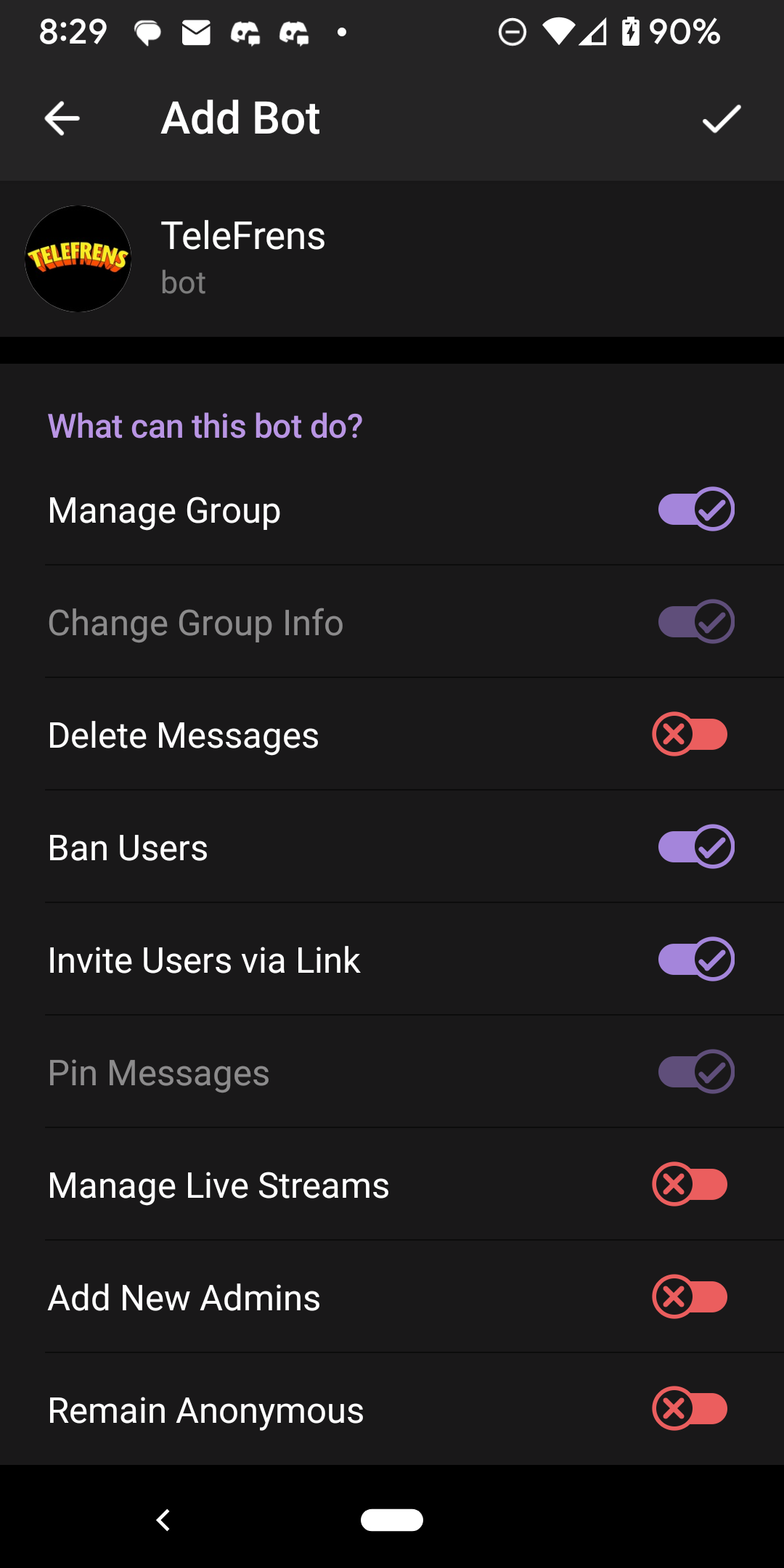 Required Telefrens Bot permissions