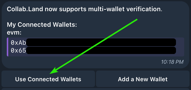 Connect wallet using 'Use Connected Wallets' button